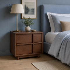 Arno Mullion Walnut Nightstand | Modern Two-Drawer Bedside Cabinet with Vertical Panel Detail - EKAR FURNITURE