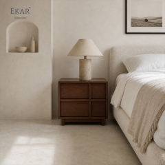 Arno Mullion Walnut Nightstand | Modern Two-Drawer Bedside Cabinet with Vertical Panel Detail - EKAR FURNITURE