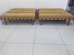 Terra Ochre Upholstered Bed Bench | Modern Wood Bench with Woven Cord Straps - EKAR FURNITURE