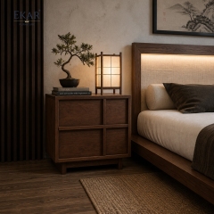 Arno Mullion Walnut Nightstand | Modern Two-Drawer Bedside Cabinet with Vertical Panel Detail - EKAR FURNITURE