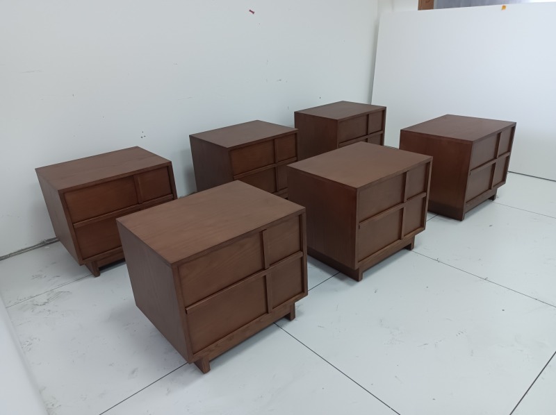 Arno Mullion Walnut Nightstand | Modern Two-Drawer Bedside Cabinet with Vertical Panel Detail - EKAR FURNITURE