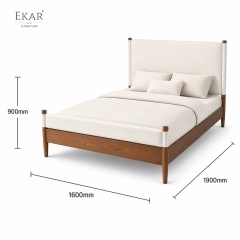 Solano Leather-Wrapped Post Bed | Mid-Century Upholstered Headboard Walnut Platform Bed - EKAR FURNITURE