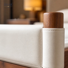 Solano Leather-Wrapped Post Bed | Mid-Century Upholstered Headboard Walnut Platform Bed - EKAR FURNITURE