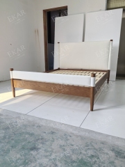 Solano Leather-Wrapped Post Bed | Mid-Century Upholstered Headboard Walnut Platform Bed - EKAR FURNITURE