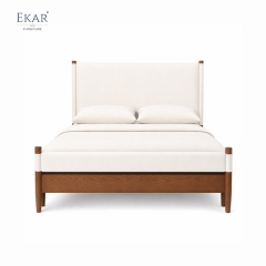 Solano Leather-Wrapped Post Bed | Mid-Century Upholstered Headboard Walnut Platform Bed - EKAR FURNITURE