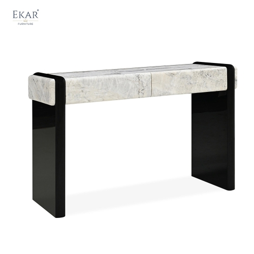 EKAR Modern Stone-Look Console Table with Black Panel Base VIDZCT