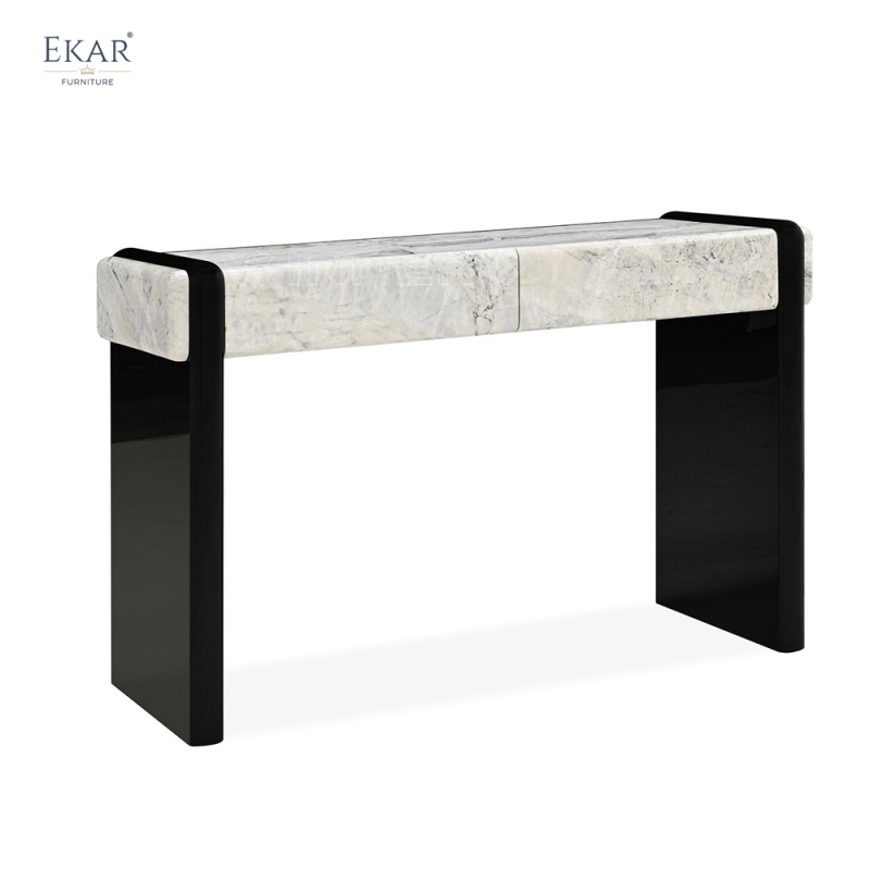 EKAR Modern Stone-Look Console Table with Black Panel Base VIDZCT