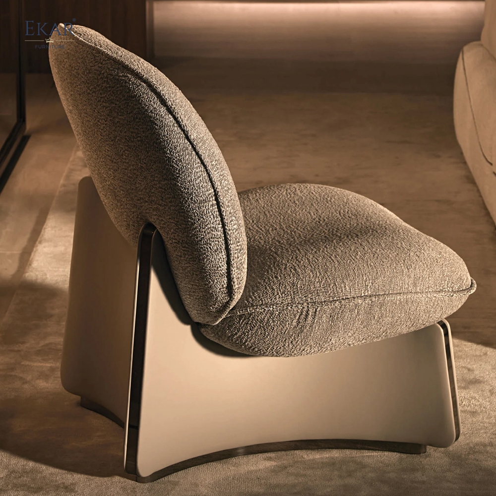 EKAR Modern Rounded Lounge Chair with Wraparound Back and Sculptural Base
