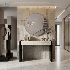 EKAR Modern Stone-Look Console Table with Black Panel Base VIDZCT