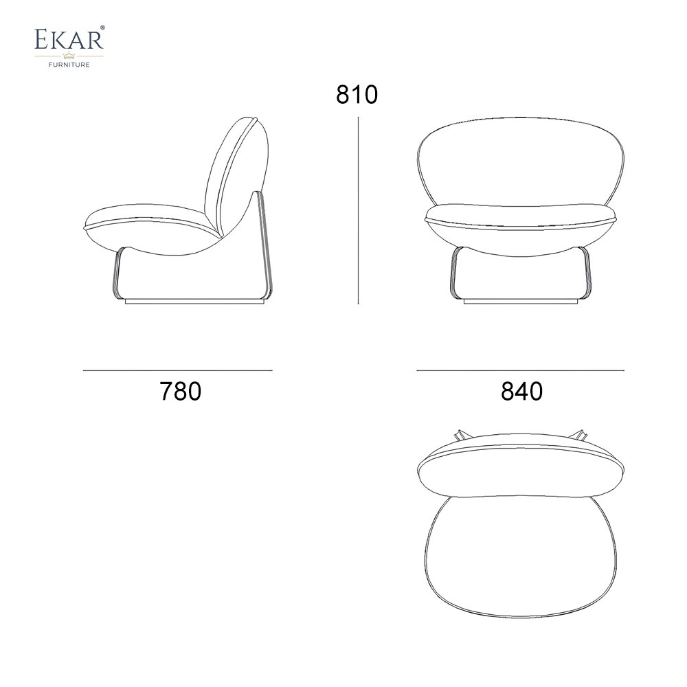 EKAR Modern Rounded Lounge Chair with Wraparound Back and Sculptural Base