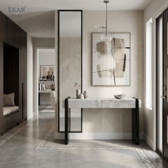 EKAR Modern Stone-Look Console Table with Black Panel Base VIDZCT
