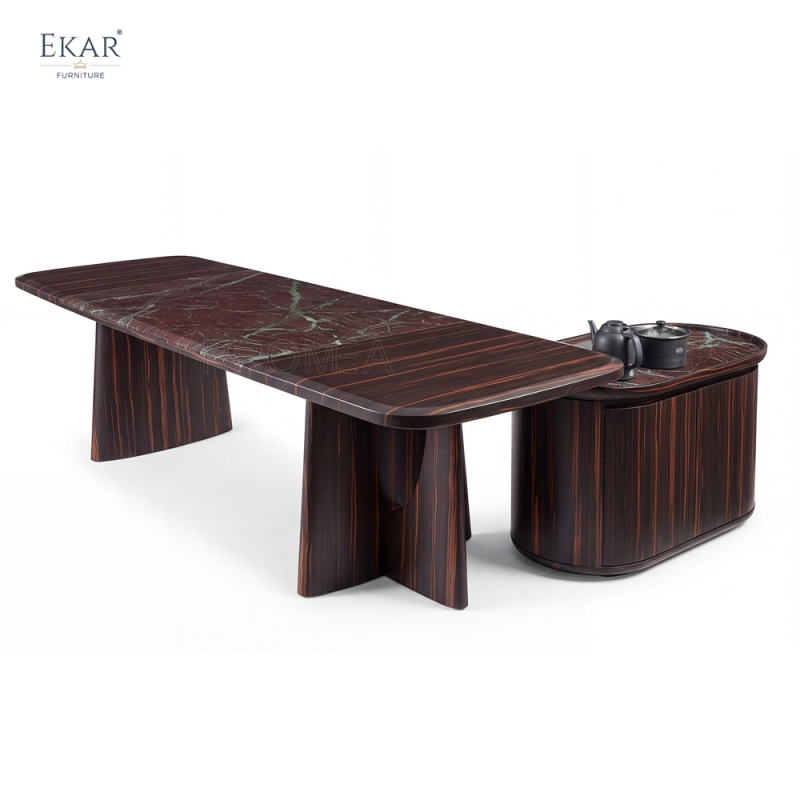 EKAR Modern Wood-Look Coffee Table with Matching Round Side Cabinet