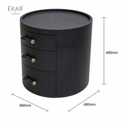 Duna Marble-Top Cylindrical Nightstand | Dark Walnut Round Bedside Table with Rose Gold Accent Leg