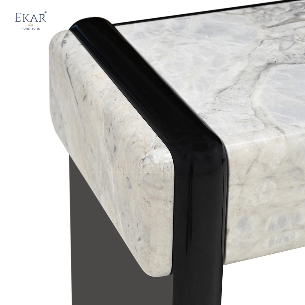 EKAR Modern Stone-Look Console Table with Black Panel Base VIDZCT