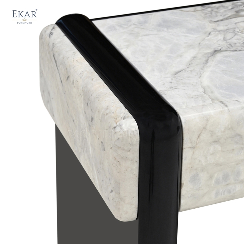 EKAR Modern Stone-Look Console Table with Black Panel Base VIDZCT