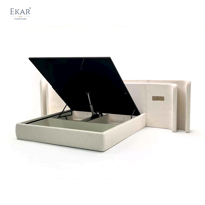 EKAR Modern Wide Upholstered Bed with Double-Layer Headboard and Integrated Control Panel