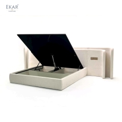 EKAR Modern Wide Upholstered Bed with Double-Layer Headboard and Integrated Control Panel