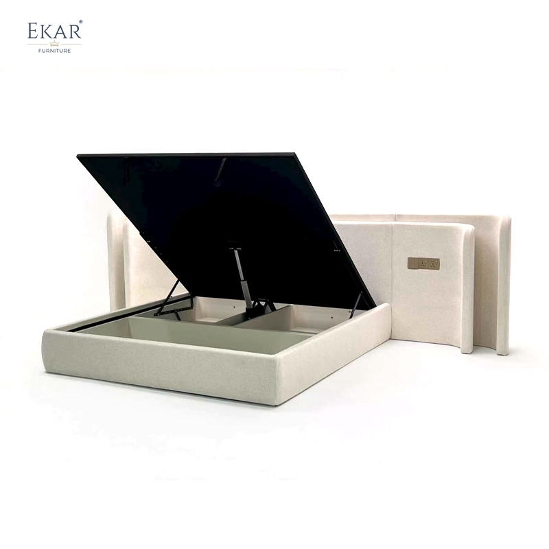 EKAR Modern Wide Upholstered Bed with Double-Layer Headboard and Integrated Control Panel