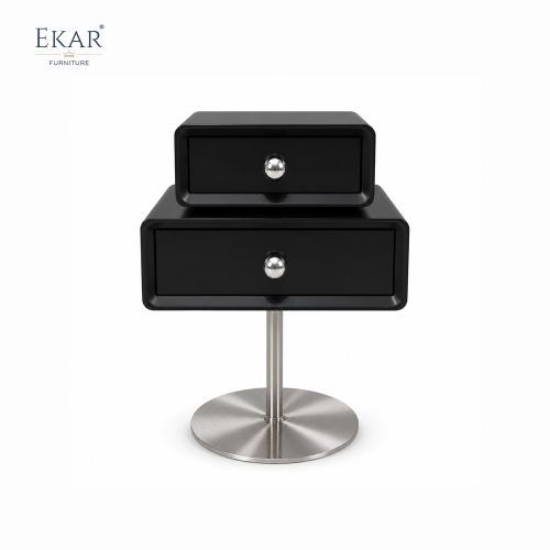 Pivot Pedestal Nightstand | Modern Black Floating-Style Bedside Table on Stainless Steel Disc Base - EKAR