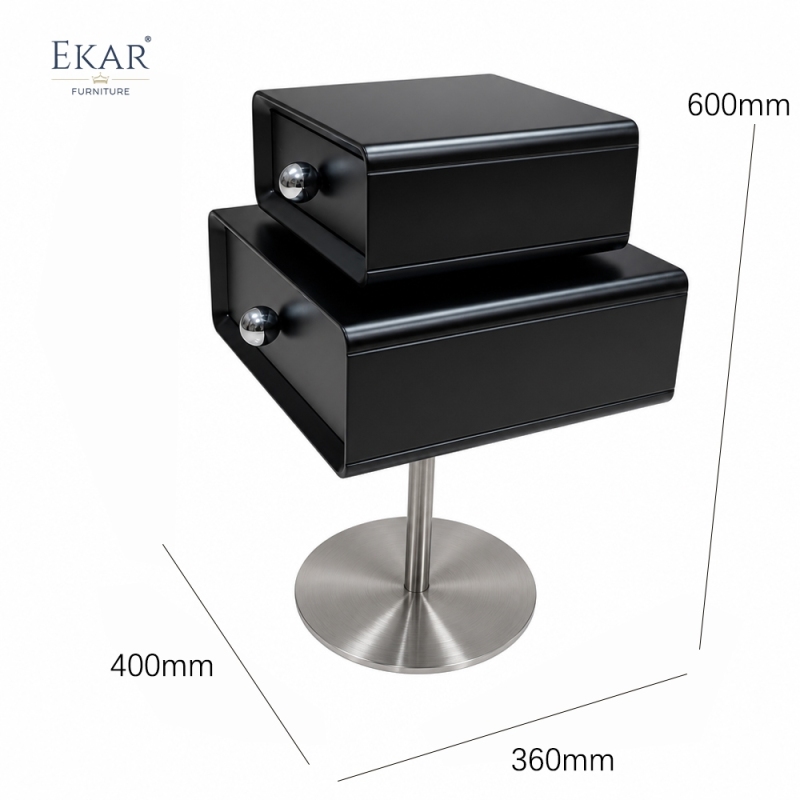 Pivot Pedestal Nightstand | Modern Black Floating-Style Bedside Table on Stainless Steel Disc Base - EKAR
