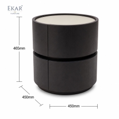 Borgo Two-Tier Cylindrical Nightstand | Round Walnut Drum Bedside Table with Cream Inset Top - EKAR