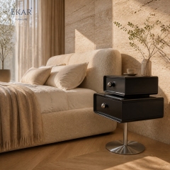 Pivot Pedestal Nightstand | Modern Black Floating-Style Bedside Table on Stainless Steel Disc Base - EKAR