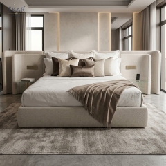EKAR Modern Wide Upholstered Bed with Double-Layer Headboard and Integrated Control Panel