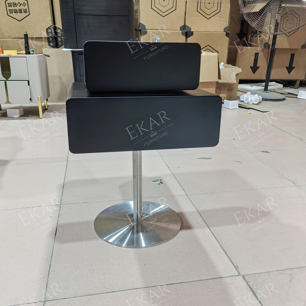 Pivot Pedestal Nightstand | Modern Black Floating-Style Bedside Table on Stainless Steel Disc Base - EKAR