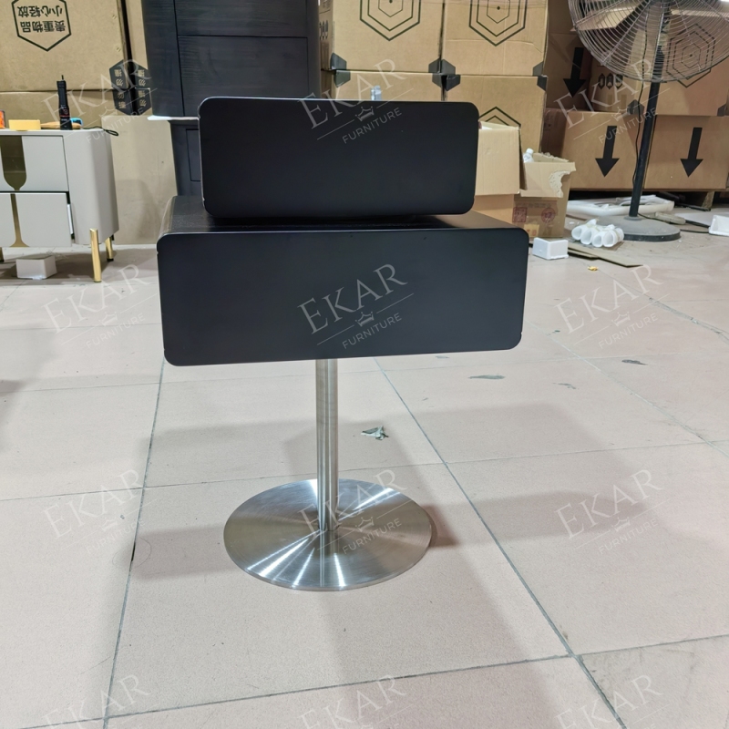Pivot Pedestal Nightstand | Modern Black Floating-Style Bedside Table on Stainless Steel Disc Base - EKAR
