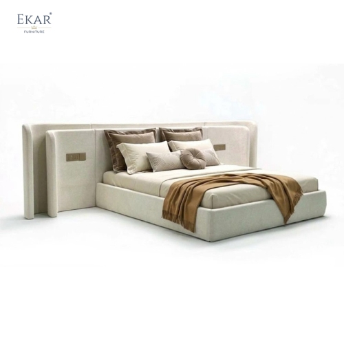 EKAR Modern Wide Upholstered Bed with Double-Layer Headboard and Integrated Control Panel
