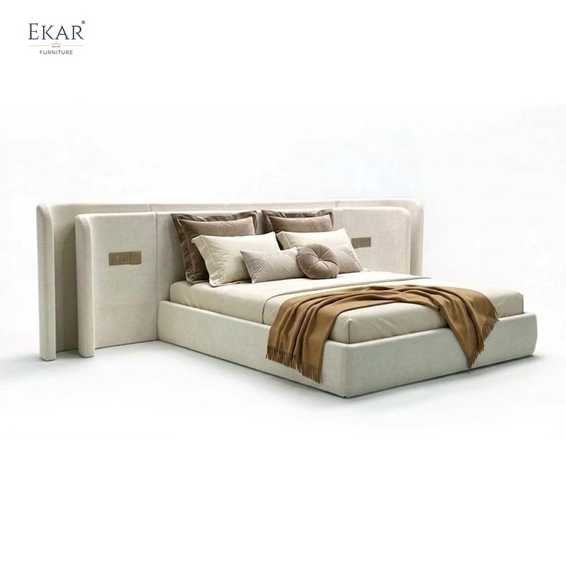 EKAR Modern Wide Upholstered Bed with Double-Layer Headboard and Integrated Control Panel