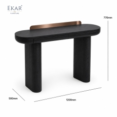 Vespera Black Walnut Vanity Table | Modern D-Shape Dressing Table with Integrated Copper Mirror Panel - EKAR