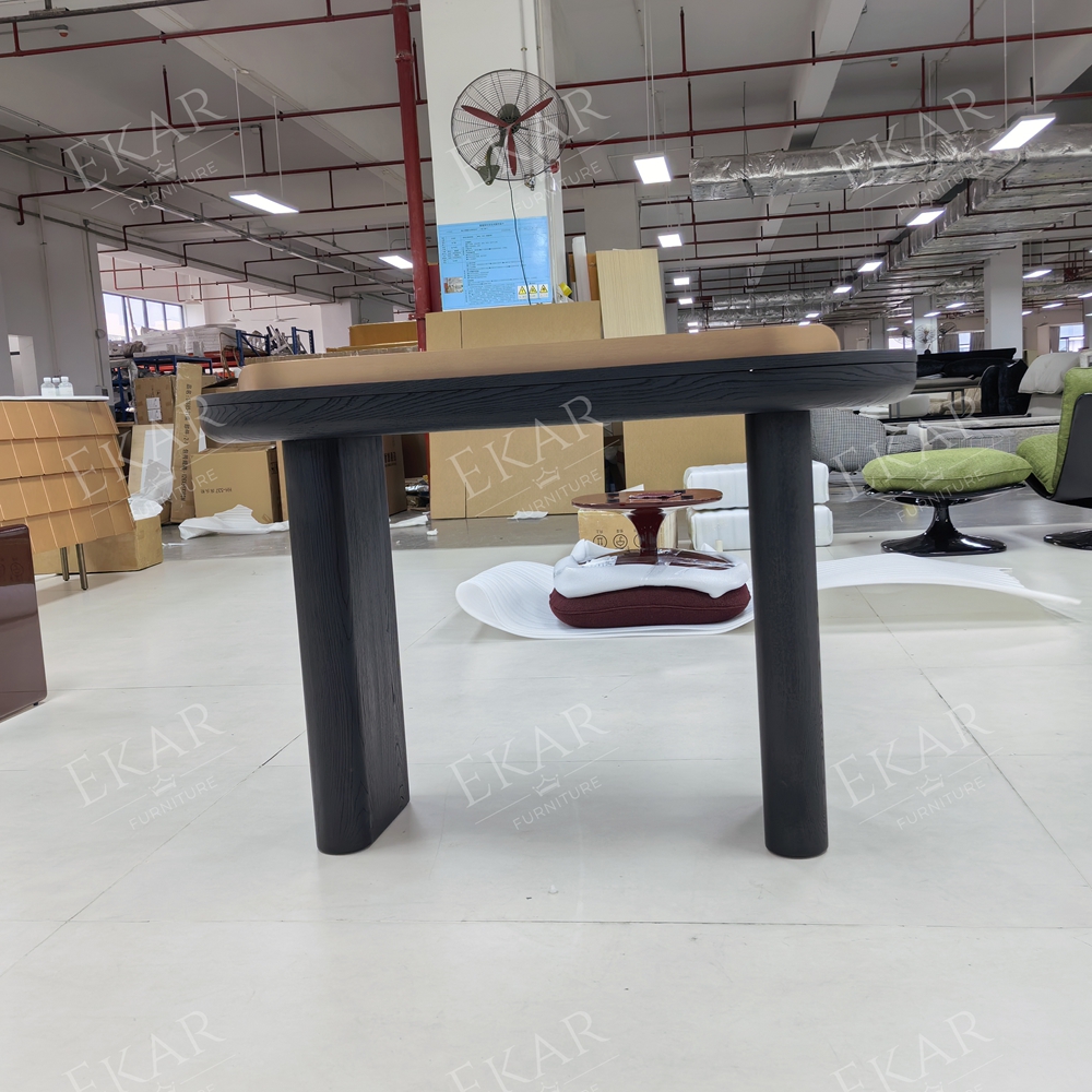 Vespera Black Walnut Vanity Table | Modern D-Shape Dressing Table with Integrated Copper Mirror Panel - EKAR