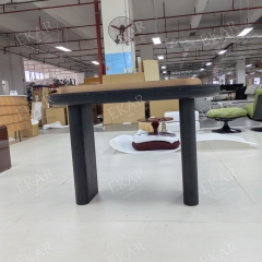 Vespera Black Walnut Vanity Table | Modern D-Shape Dressing Table with Integrated Copper Mirror Panel - EKAR
