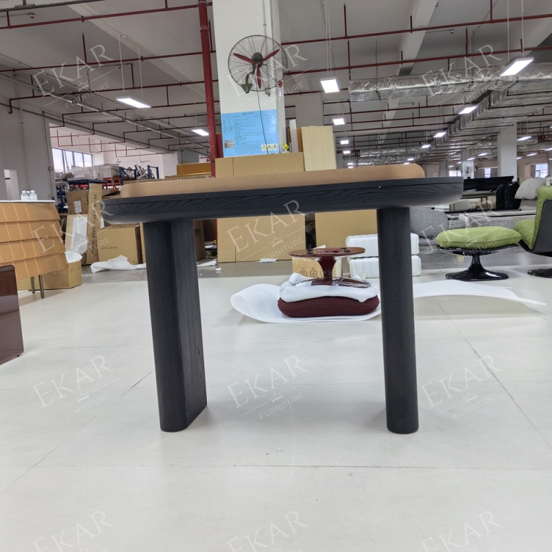 Vespera Black Walnut Vanity Table | Modern D-Shape Dressing Table with Integrated Copper Mirror Panel - EKAR