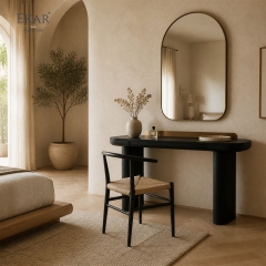 Vespera Black Walnut Vanity Table | Modern D-Shape Dressing Table with Integrated Copper Mirror Panel - EKAR