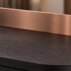 Vespera Black Walnut Vanity Table | Modern D-Shape Dressing Table with Integrated Copper Mirror Panel - EKAR