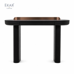 Vespera Black Walnut Vanity Table | Modern D-Shape Dressing Table with Integrated Copper Mirror Panel - EKAR
