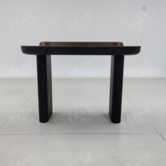 Vespera Black Walnut Vanity Table | Modern D-Shape Dressing Table with Integrated Copper Mirror Panel - EKAR