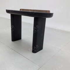 Vespera Black Walnut Vanity Table | Modern D-Shape Dressing Table with Integrated Copper Mirror Panel - EKAR