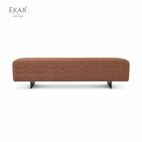 Ridge Ember Velvet Bed Bench | Chevron Channel-Stitched Upholstered Bedroom Bench with Black Steel Legs - EKAR