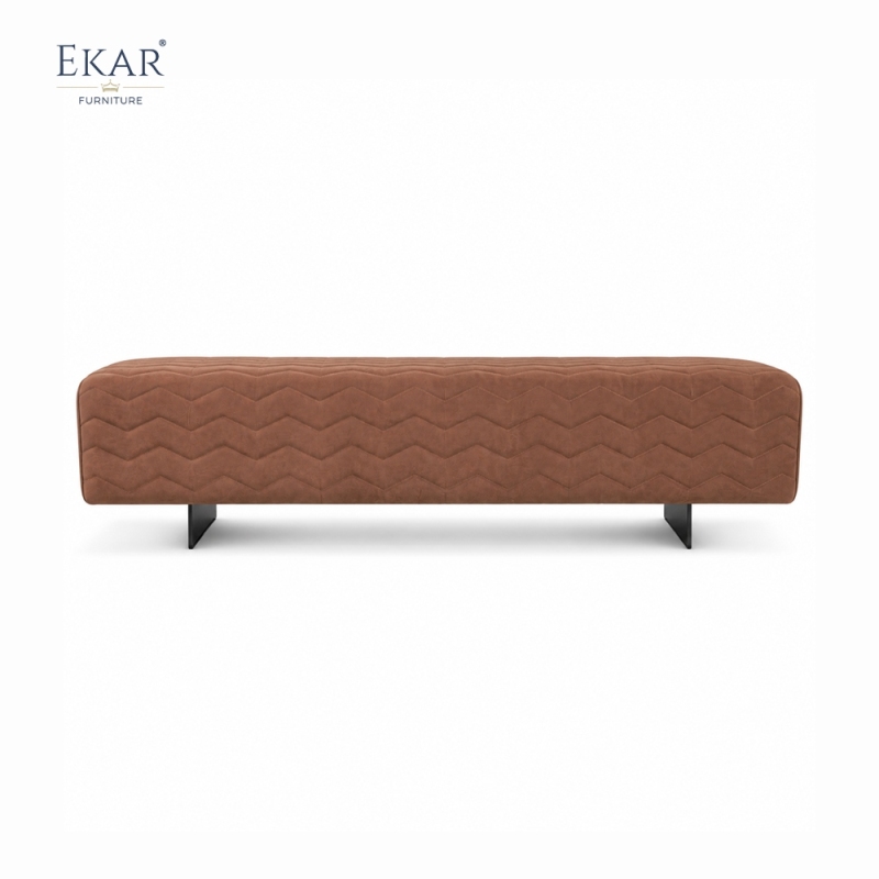 Ridge Ember Velvet Bed Bench | Chevron Channel-Stitched Upholstered Bedroom Bench with Black Steel Legs - EKAR