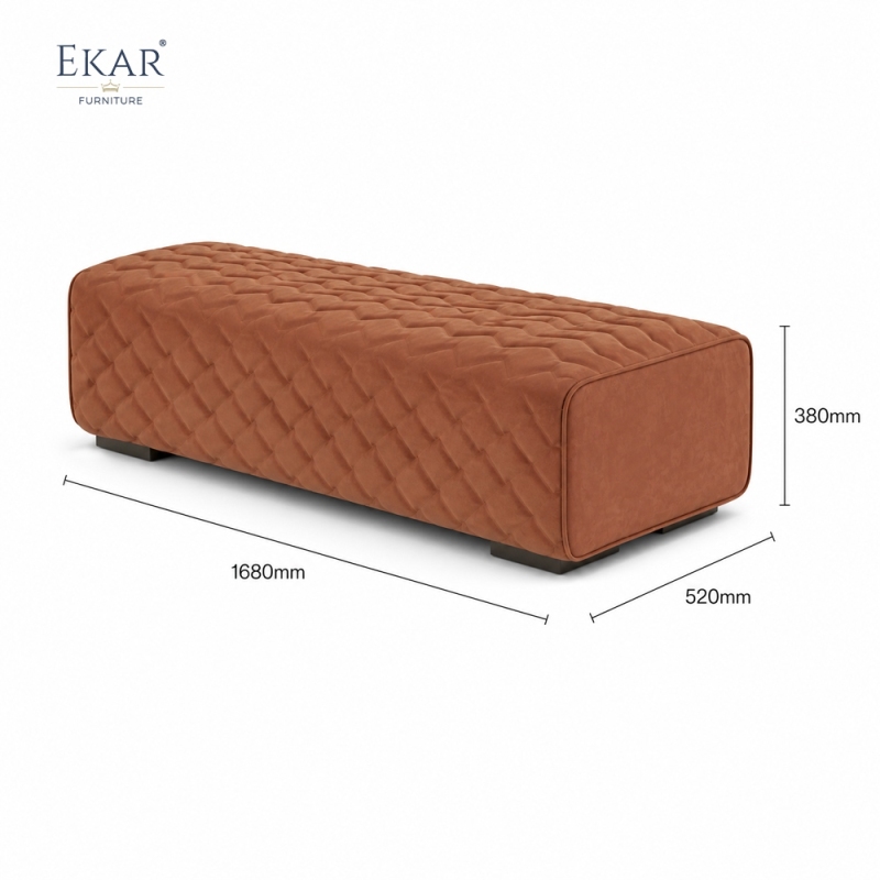 Ridge Ember Velvet Bed Bench | Chevron Channel-Stitched Upholstered Bedroom Bench with Black Steel Legs - EKAR