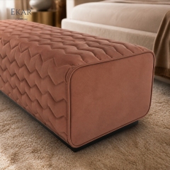 Ridge Ember Velvet Bed Bench | Chevron Channel-Stitched Upholstered Bedroom Bench with Black Steel Legs - EKAR
