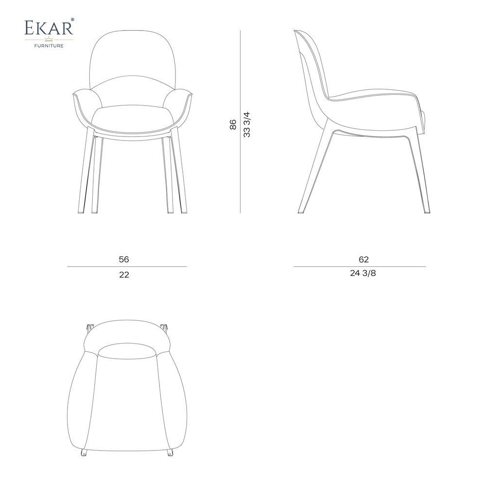 EKAR Modern Fully Upholstered Dining Chair with Curved Arms