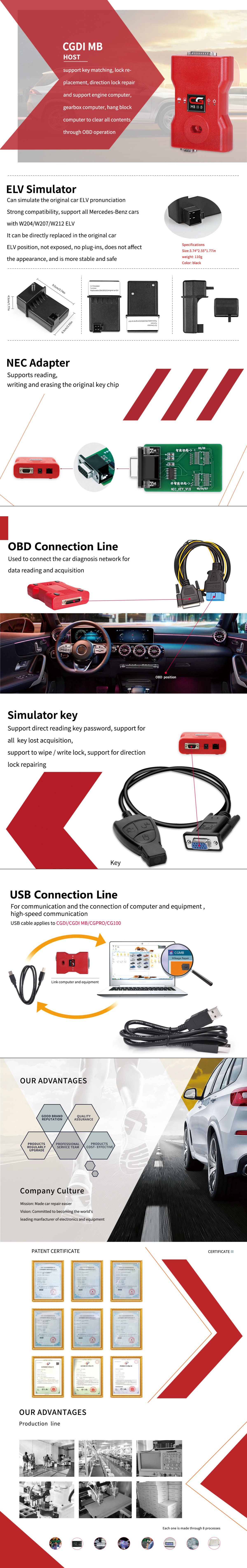 El programador de llaves de coche CGDI MB Benz admite todas las llaves  perdidas con adaptadores completos para reparación de ELV