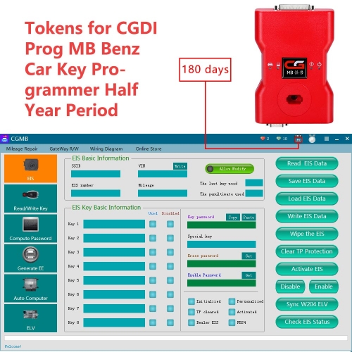 Обслуживание токенов 180 дней для программатора ключей от автомобиля CGDI Prog MB Benz