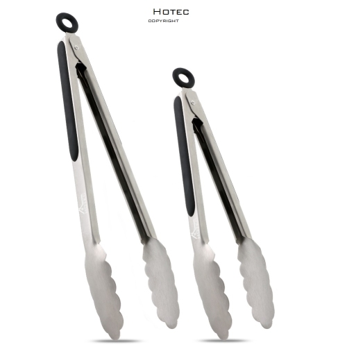 Hotec Stainless Steel Kitchen Tongs Set of 2 - 9 and 12, Locking Metal  Food Tongs Non-Slip Grip