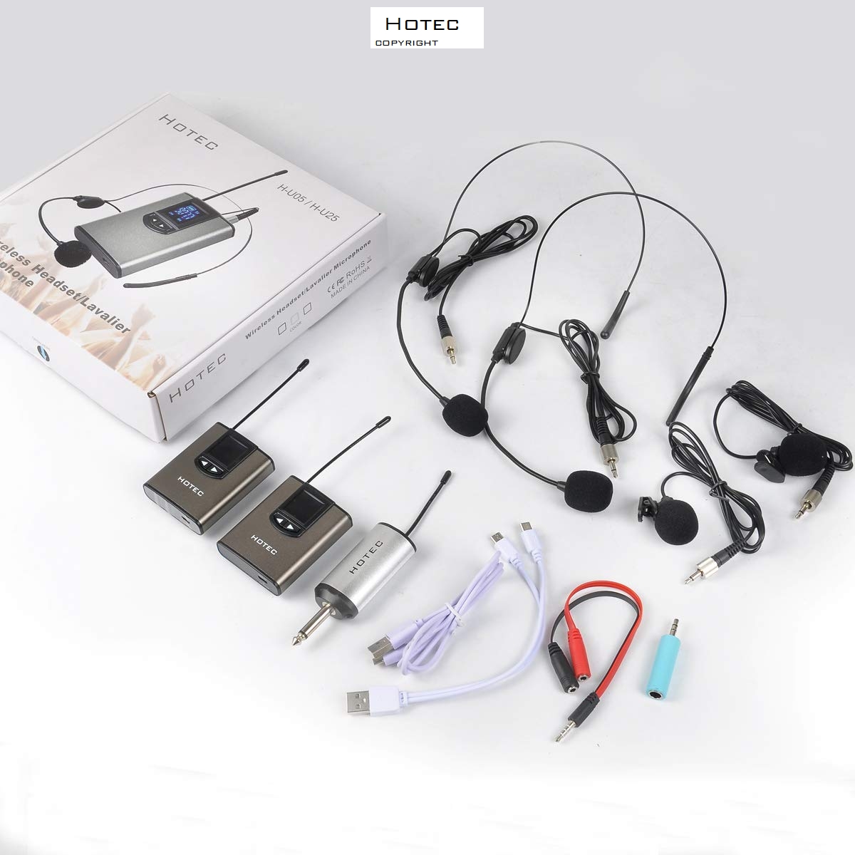 Hotec Wireless System with Dual Headset Microphones Lavalier Lapel