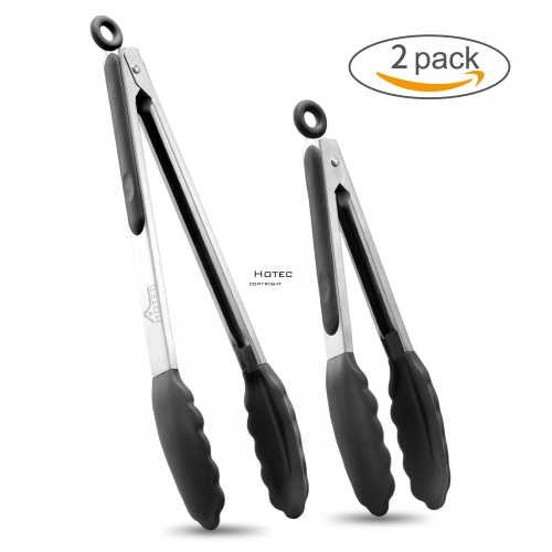 Hotec Stainless Steel Kitchen Tongs Set of 2 - 9 and 12, Locking